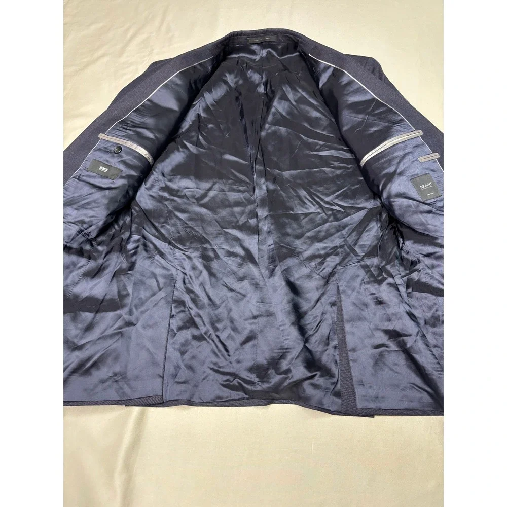 Hugo Boss Navy Blue Drago Italian Virgin Wool Blazer Sport Coat 42R Mens